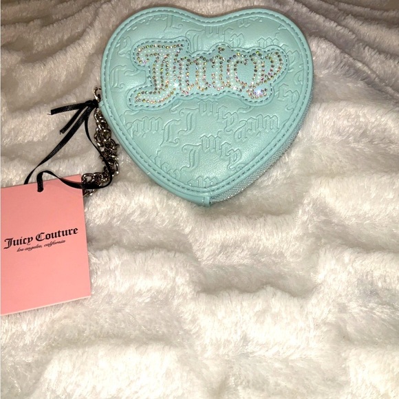 Juicy Couture Handbags - Juicy Couture Pastel‎ Turquoise String Of Pearls Heart ZA Wristlet NWT